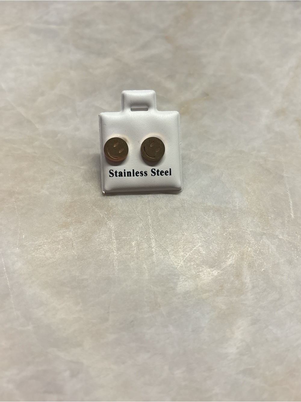 Smiley Face Stainless Steel Stud Earrings - Gold Tone